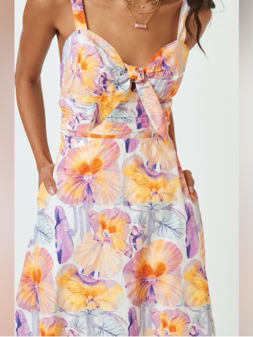 Anthropologie Yellow & Purple Floral Tie-Front Midi Dress